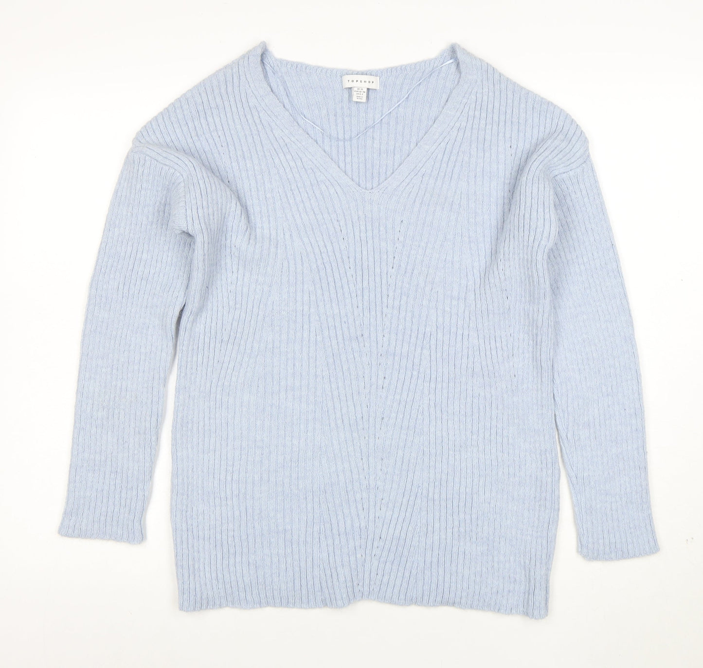 Topshop Women’s Light Blue V-Neck Ribbed Knit Jumper XS