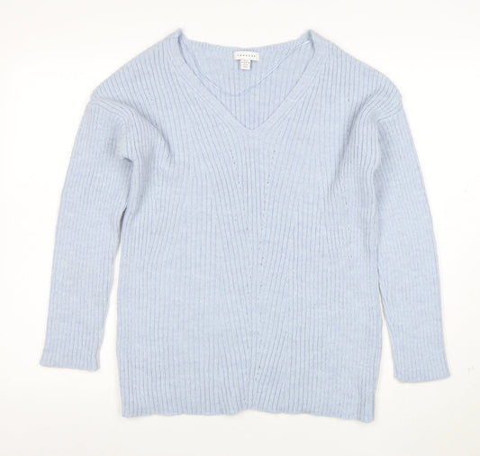 Topshop Women’s Light Blue V-Neck Ribbed Knit Jumper XS