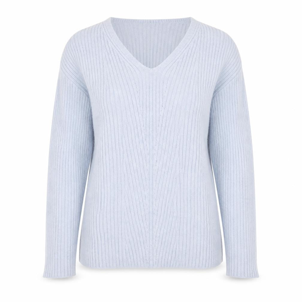 Topshop Women’s Light Blue V-Neck Ribbed Knit Jumper XS