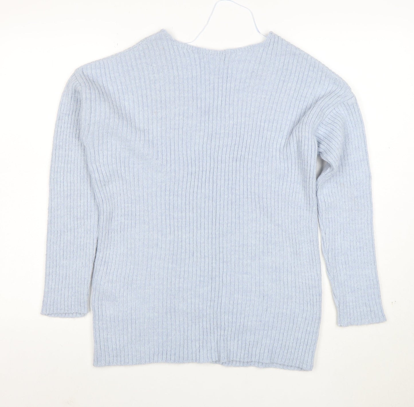 Topshop Women’s Light Blue V-Neck Ribbed Knit Jumper XS