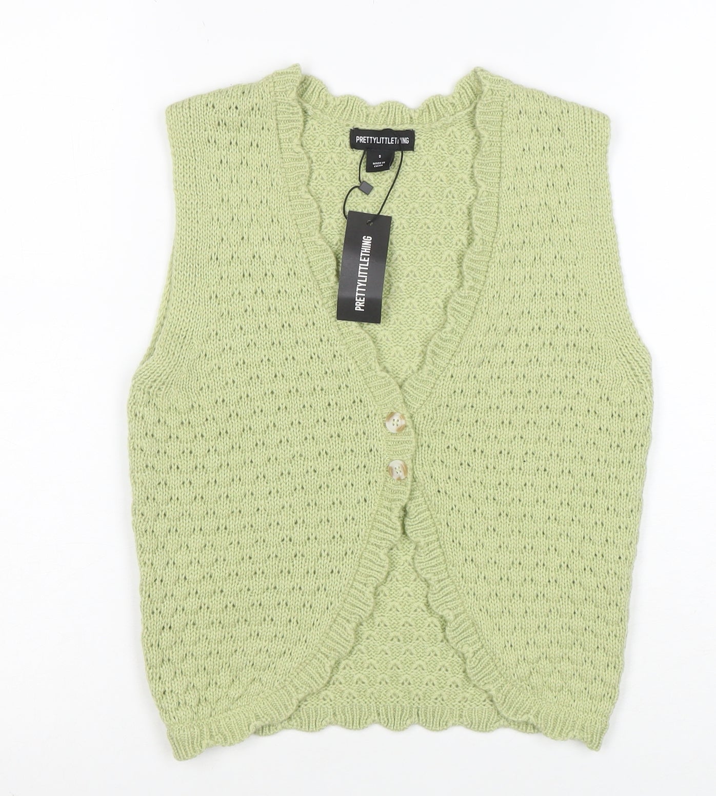PrettyLittleThing Womens Green Sleeveless V-Neck Knit Cardigan S