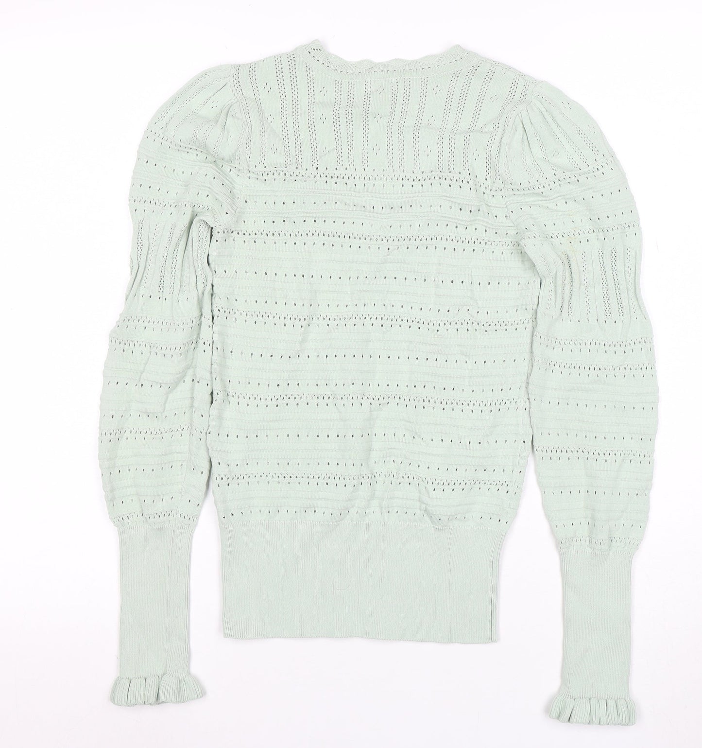 River Island Womens Green Ruffle Knit V-Neck Long Sleeve Blouse Size 10