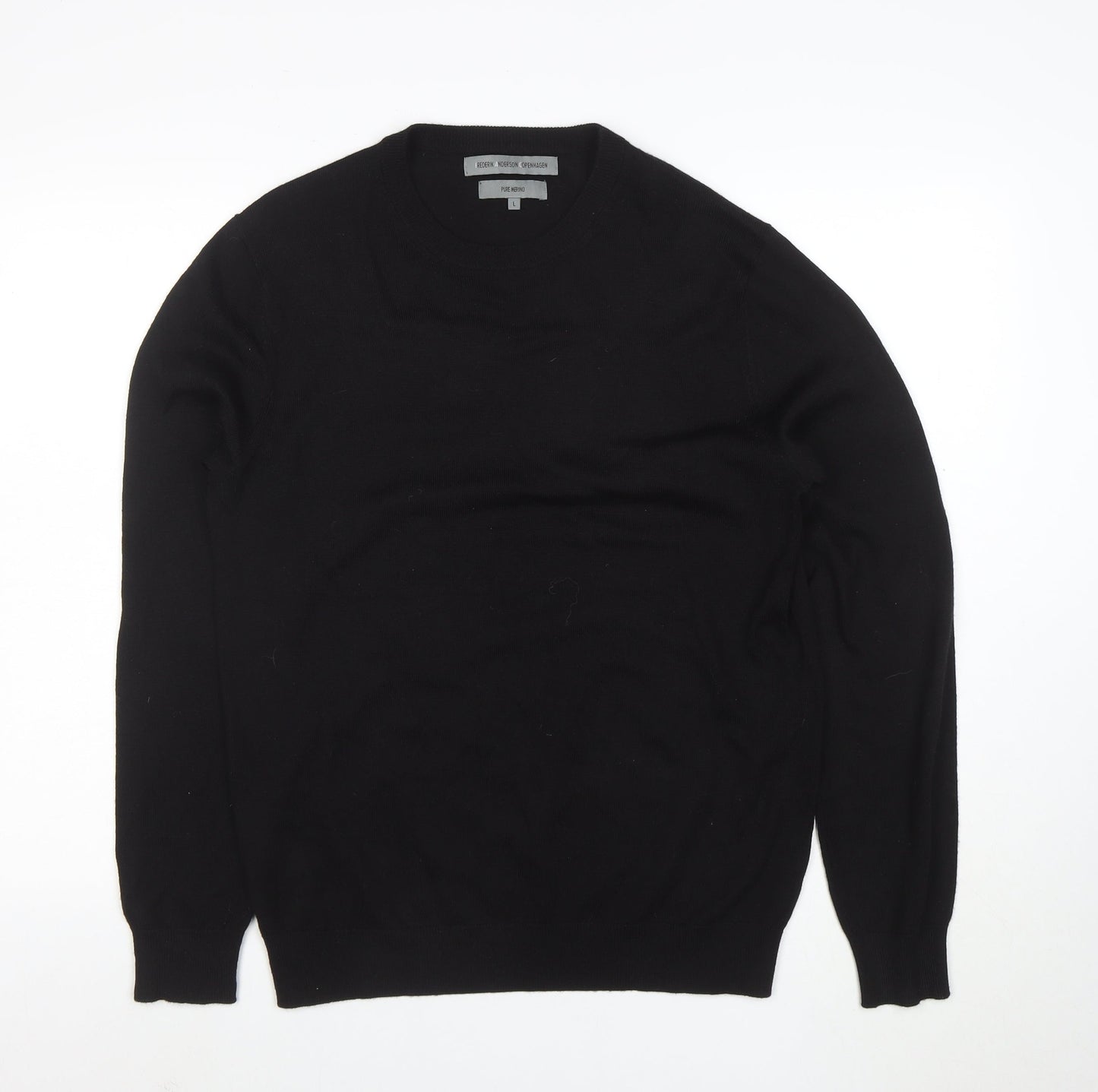 Frederik Anderson Copenhagen Men's Black Merino Wool Crew Neck Jumper L