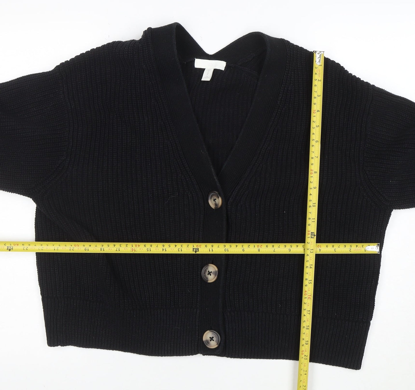 H&M Women Black M Chunky Knit Button Cardigan V-Neck Long Sleeve