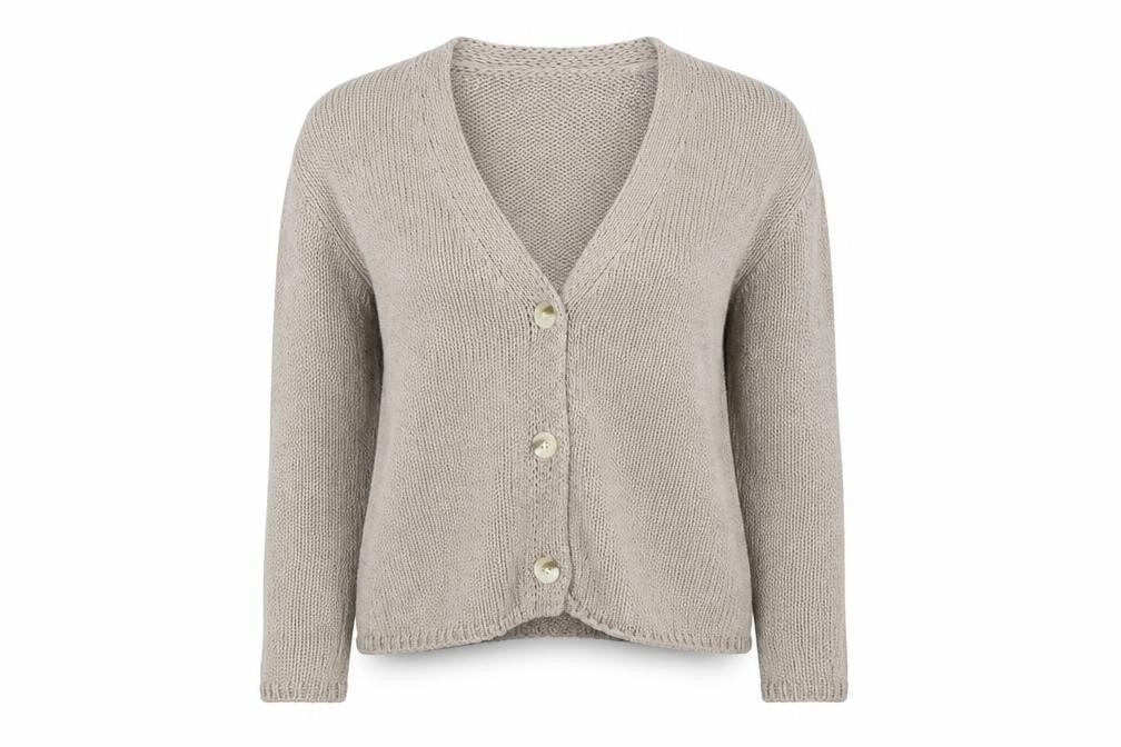 The White Company Women Beige Cotton Knit V-Neck Cardigan Medium
