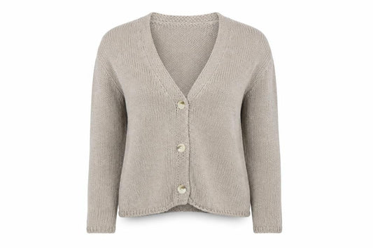 The White Company Women Beige Cotton Knit V-Neck Cardigan Medium