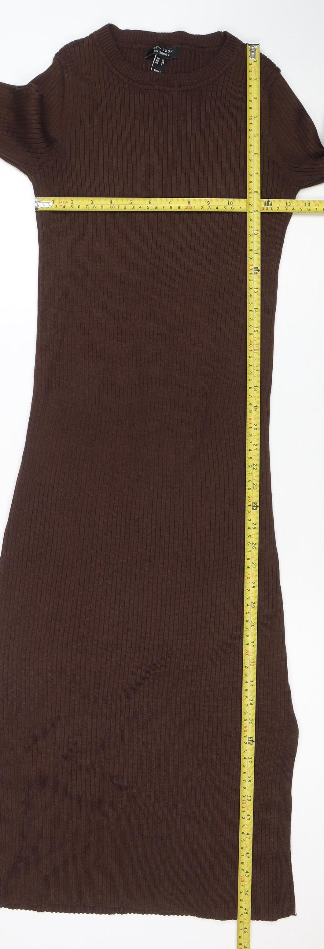 New Look Maternity Brown Ribbed Bodycon Midi Dress Size 12
