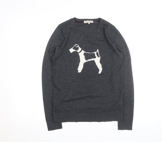Hobbs Grey Wool Dog Motif Crew Neck Men's Pullover Jumper Size S