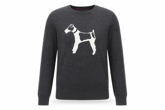 Hobbs Grey Wool Dog Motif Crew Neck Men's Pullover Jumper Size S