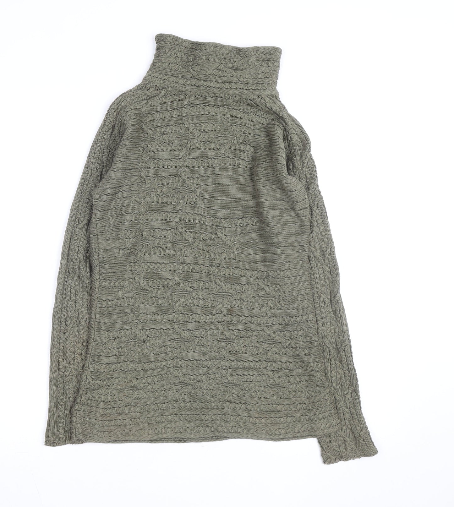 Peruvian Connection Women's Green Roll Neck Cable-Knit Cotton Jumper Size S