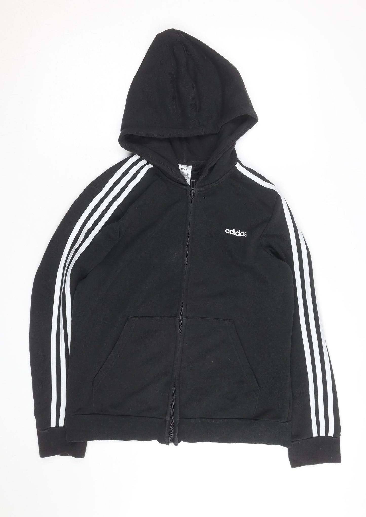 adidas Boys Black Full Zip Hoodie 14 Years Fleece Sports Jacket