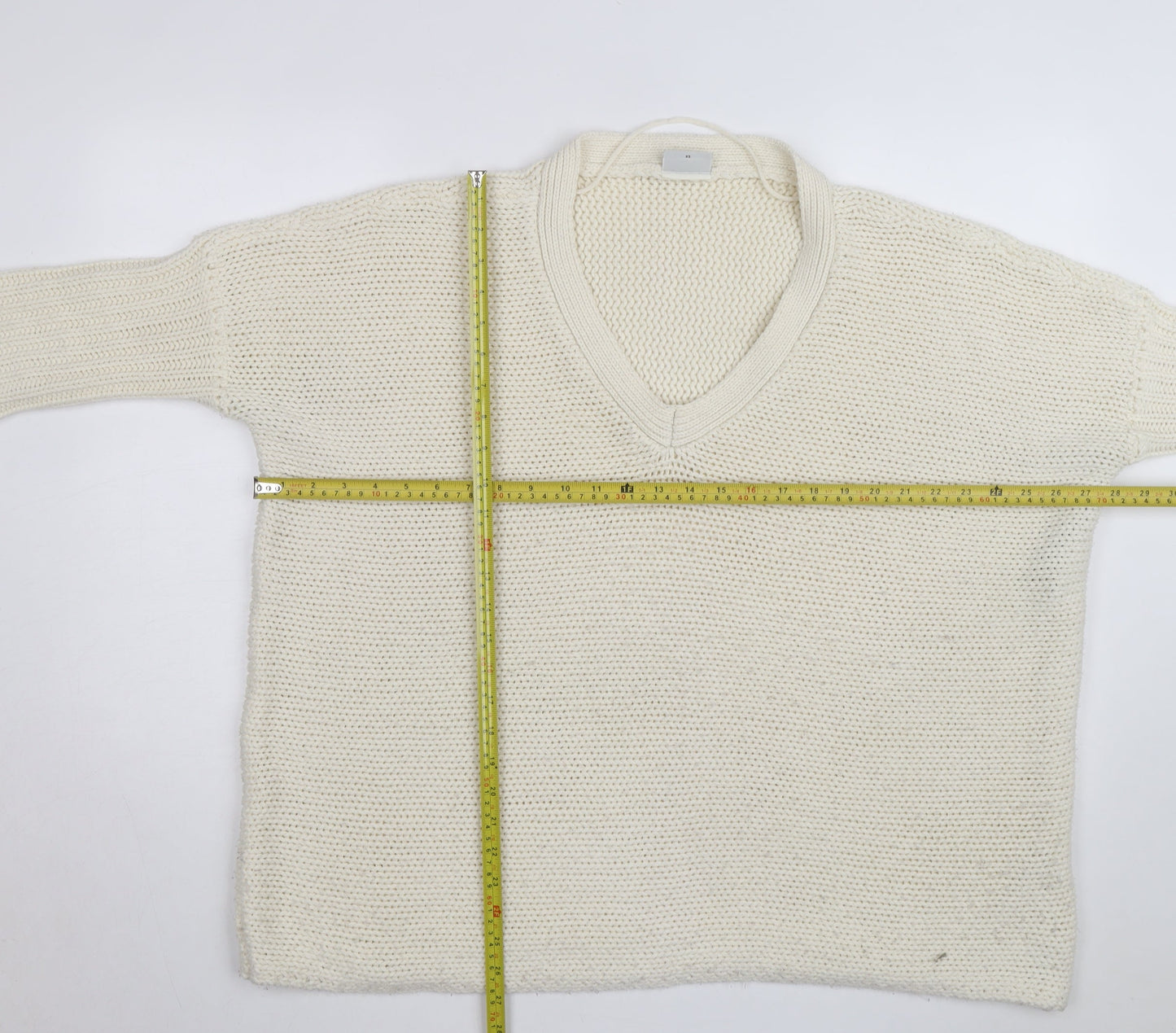 Noisy May Women Ivory Chunky Knit V-Neck Pullover Jumper XS