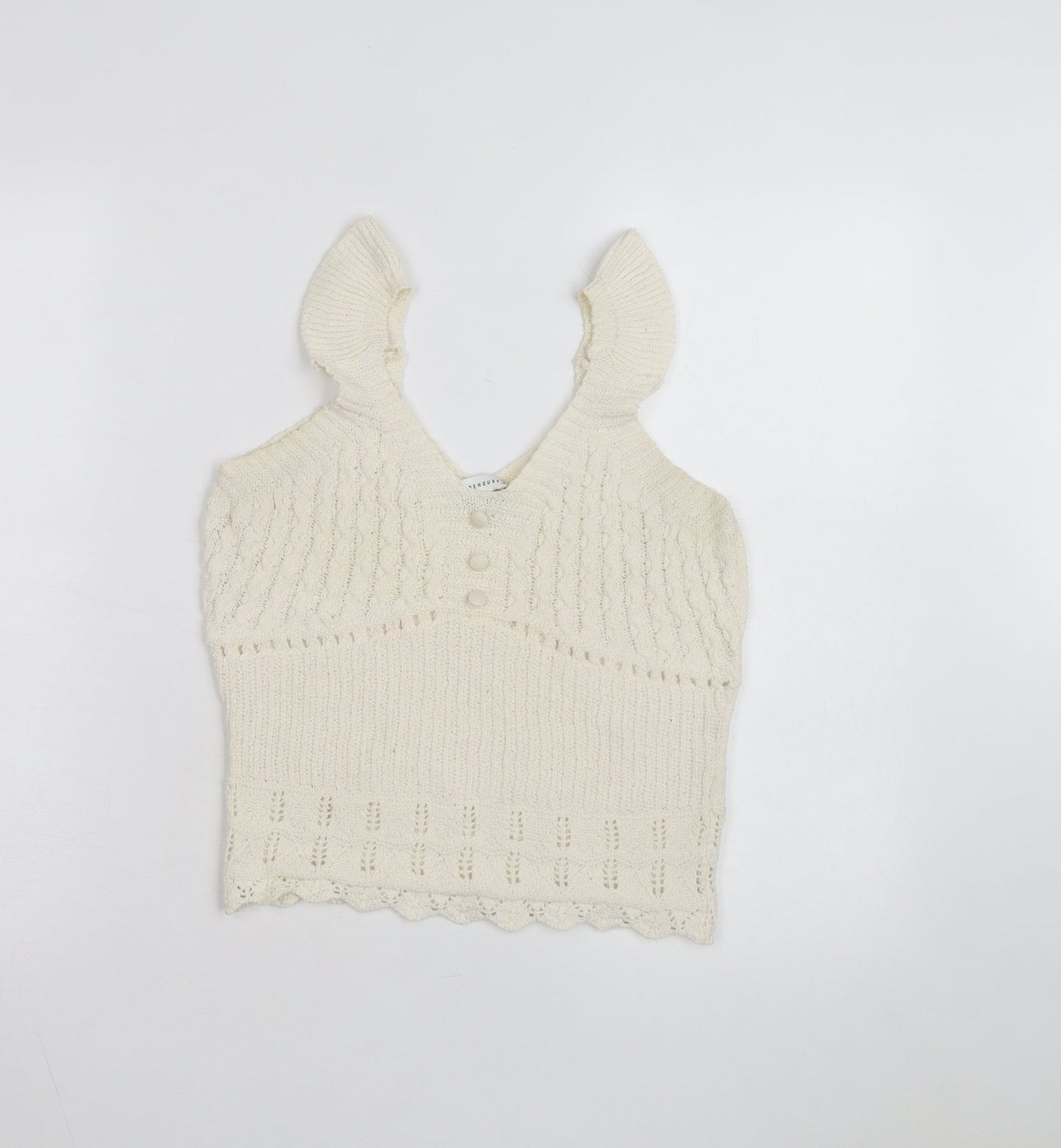 Warehouse Women’s Ivory Cropped Knit Tank Top Size 12 Cotton Blend