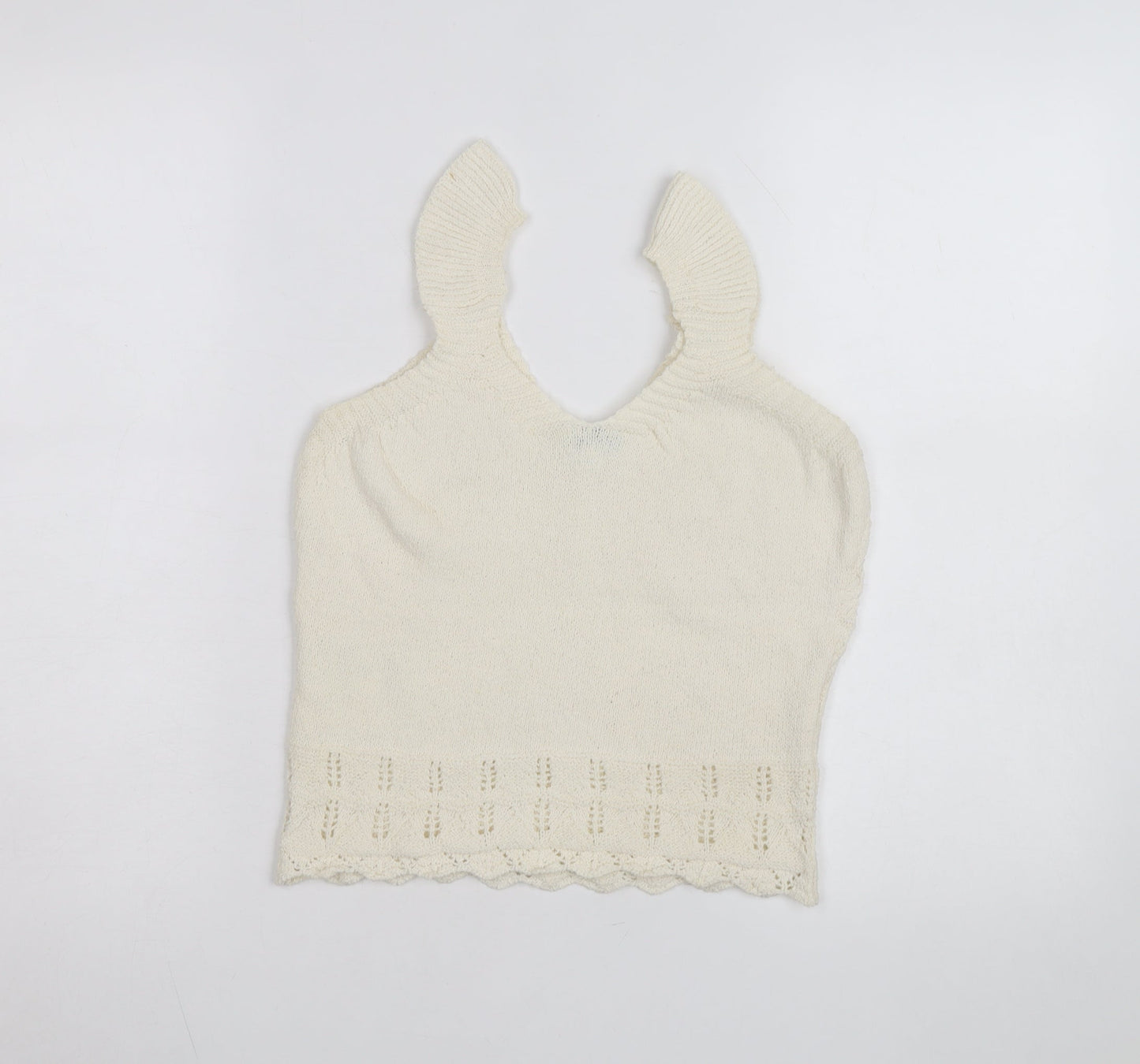 Warehouse Women’s Ivory Cropped Knit Tank Top Size 12 Cotton Blend