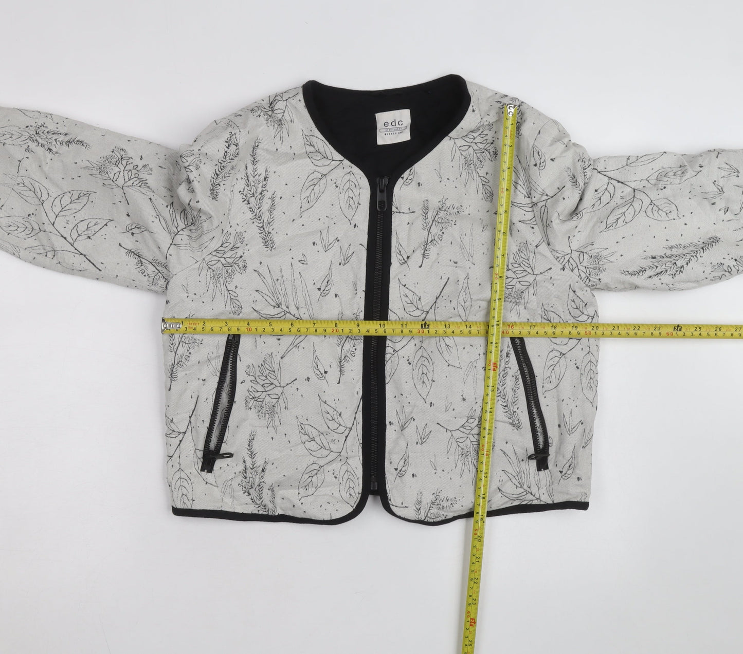 EDC Women's Grey Floral Bomber Jacket Size L Zip Front Casual
