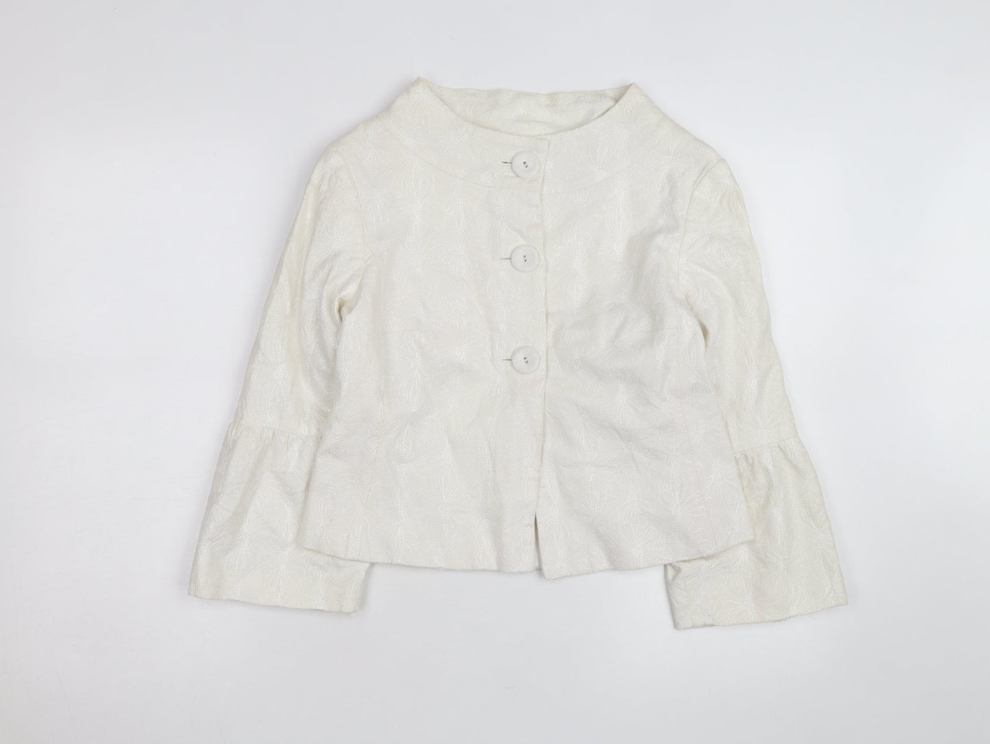 INES Women's White Size 12 Floral Textured Short Jacket