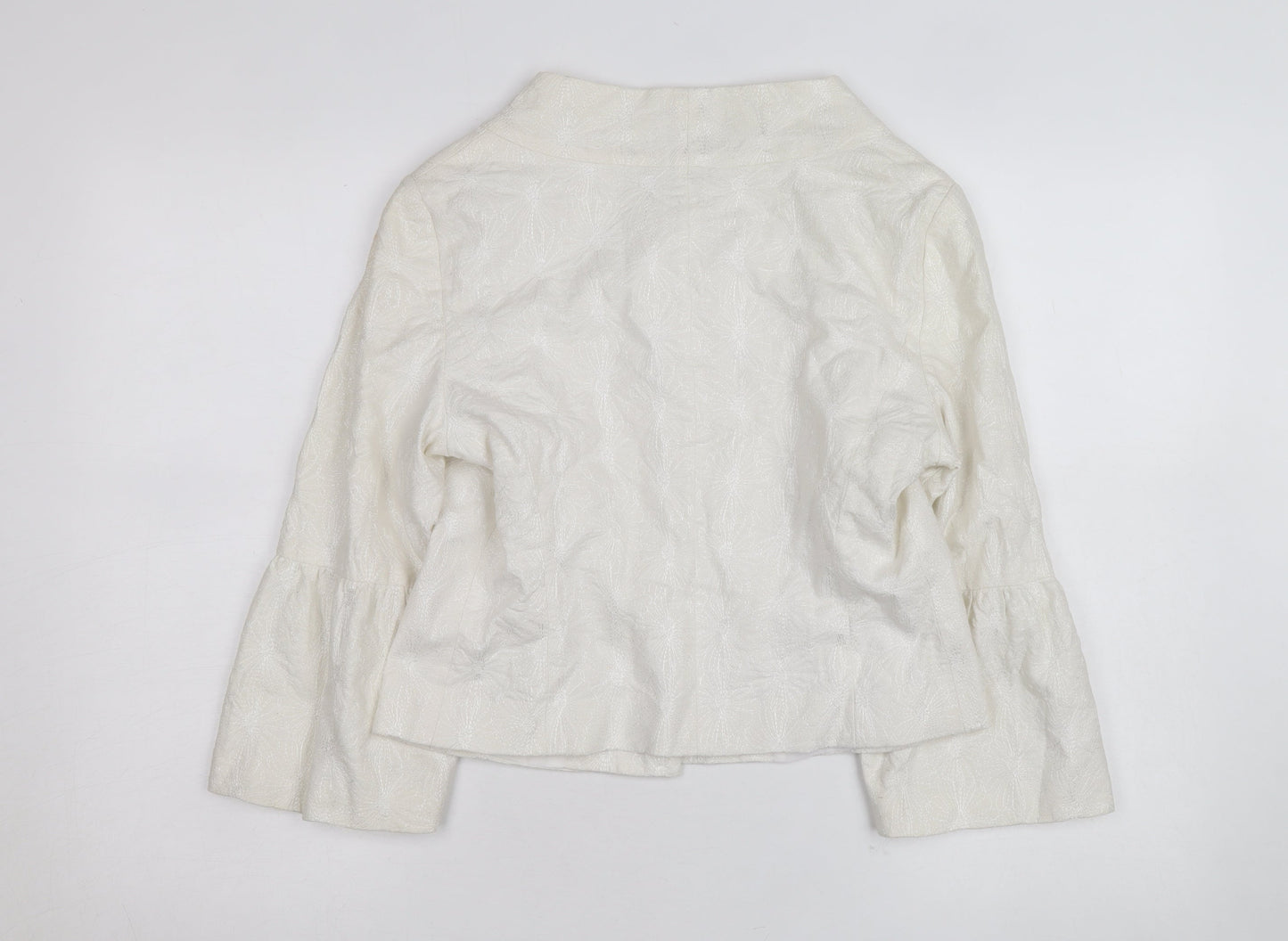 INES Women's White Size 12 Floral Textured Short Jacket