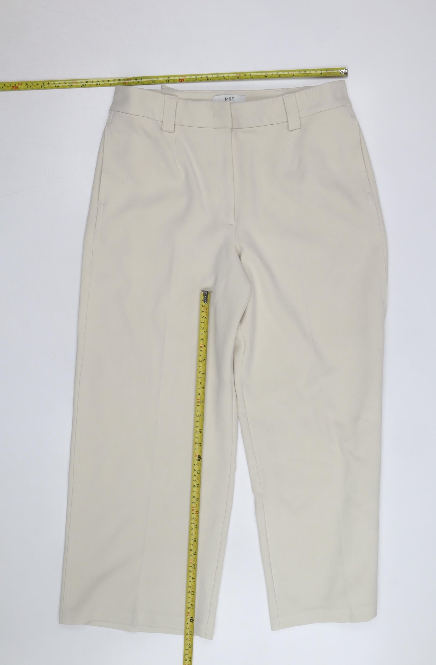 Marks and Spencer Womens Beige Cropped Tailored Trousers Size 16