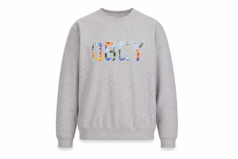 Obey Men's Grey Crew Neck Graphic Print Sweatshirt Size S
