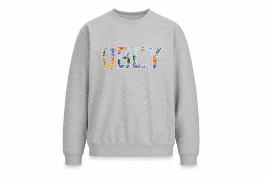 Obey Men's Grey Crew Neck Graphic Print Sweatshirt Size S