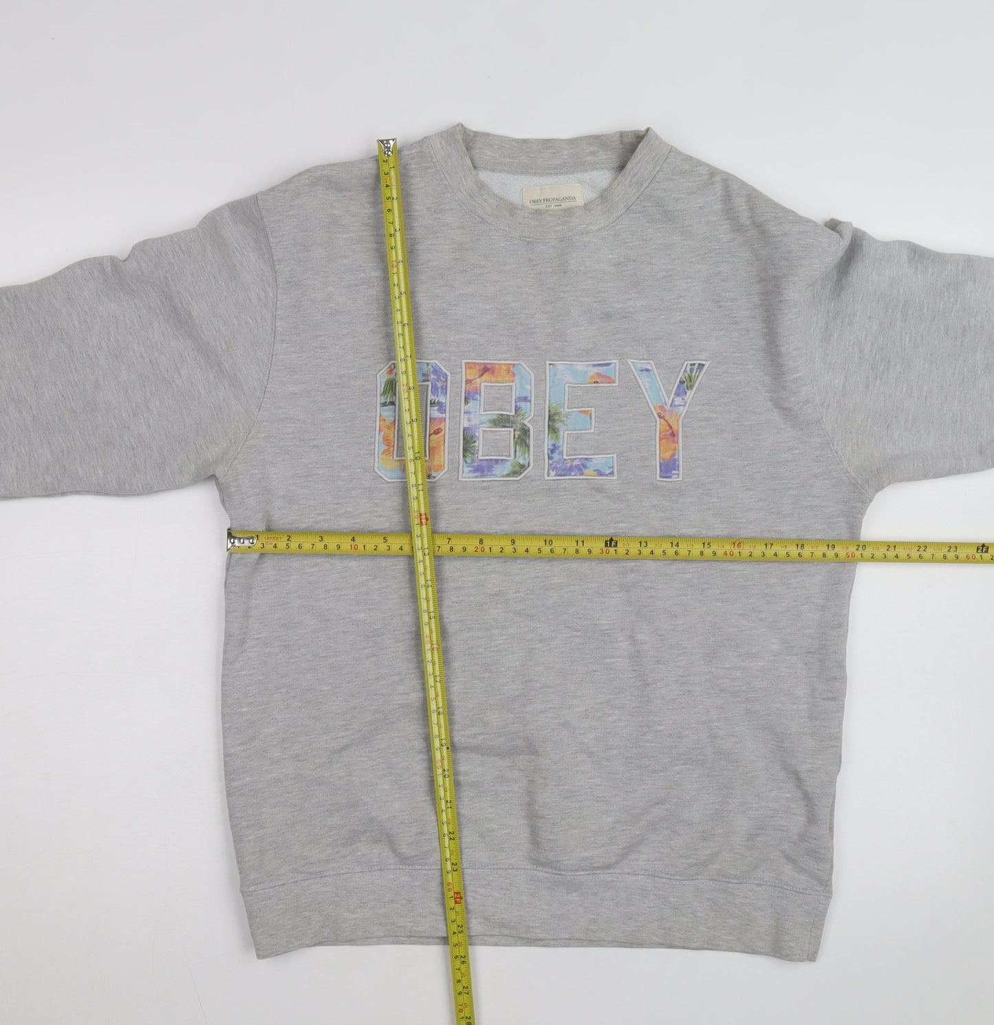 Obey Men's Grey Crew Neck Graphic Print Sweatshirt Size S