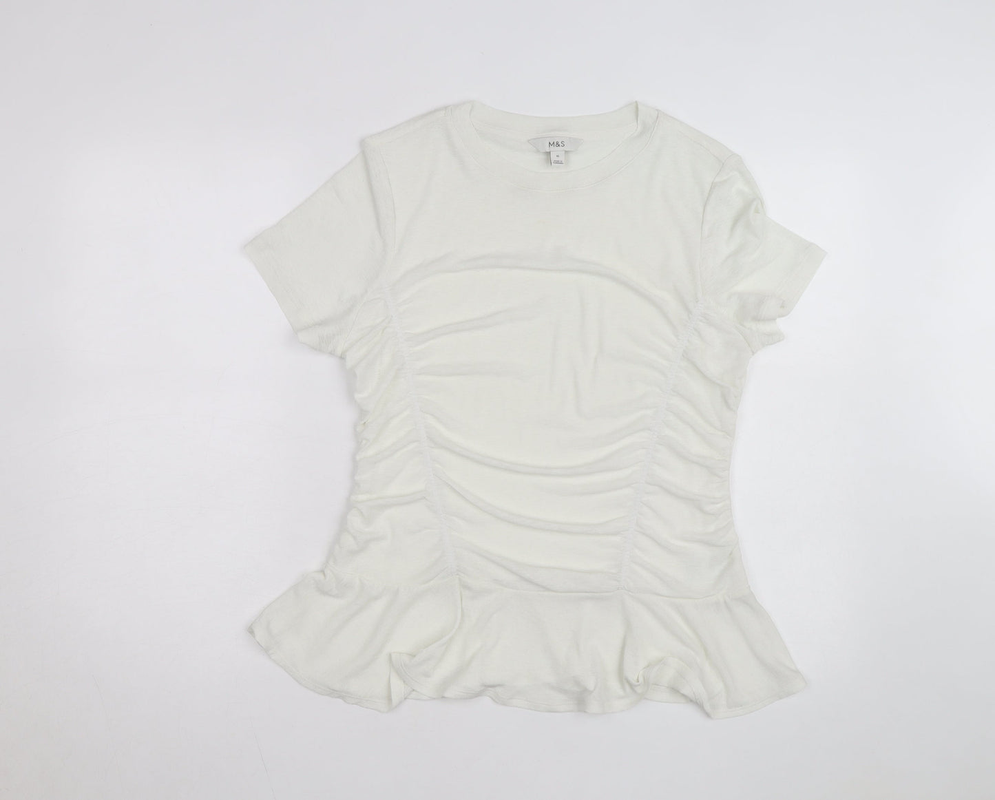 Marks and Spencer Women’s Ivory Short Sleeve Ruffle T-Shirt Size 18
