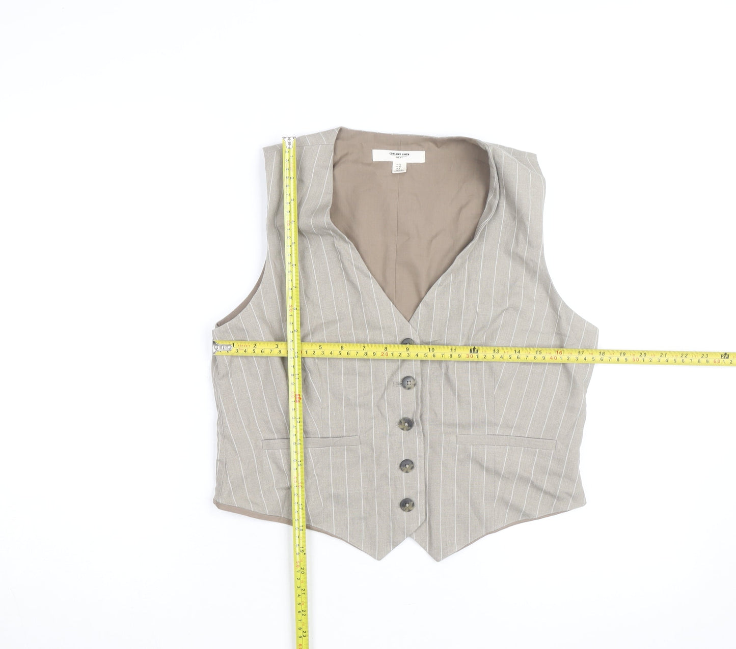Next Women's Beige Pinstripe Linen Blend Waistcoat Size 12 Classic