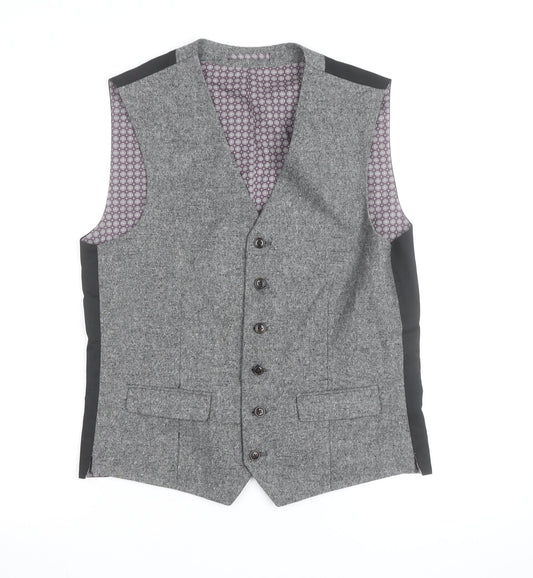 Next Men's Grey Wool Blend Tweed Waistcoat Size 38 Regular