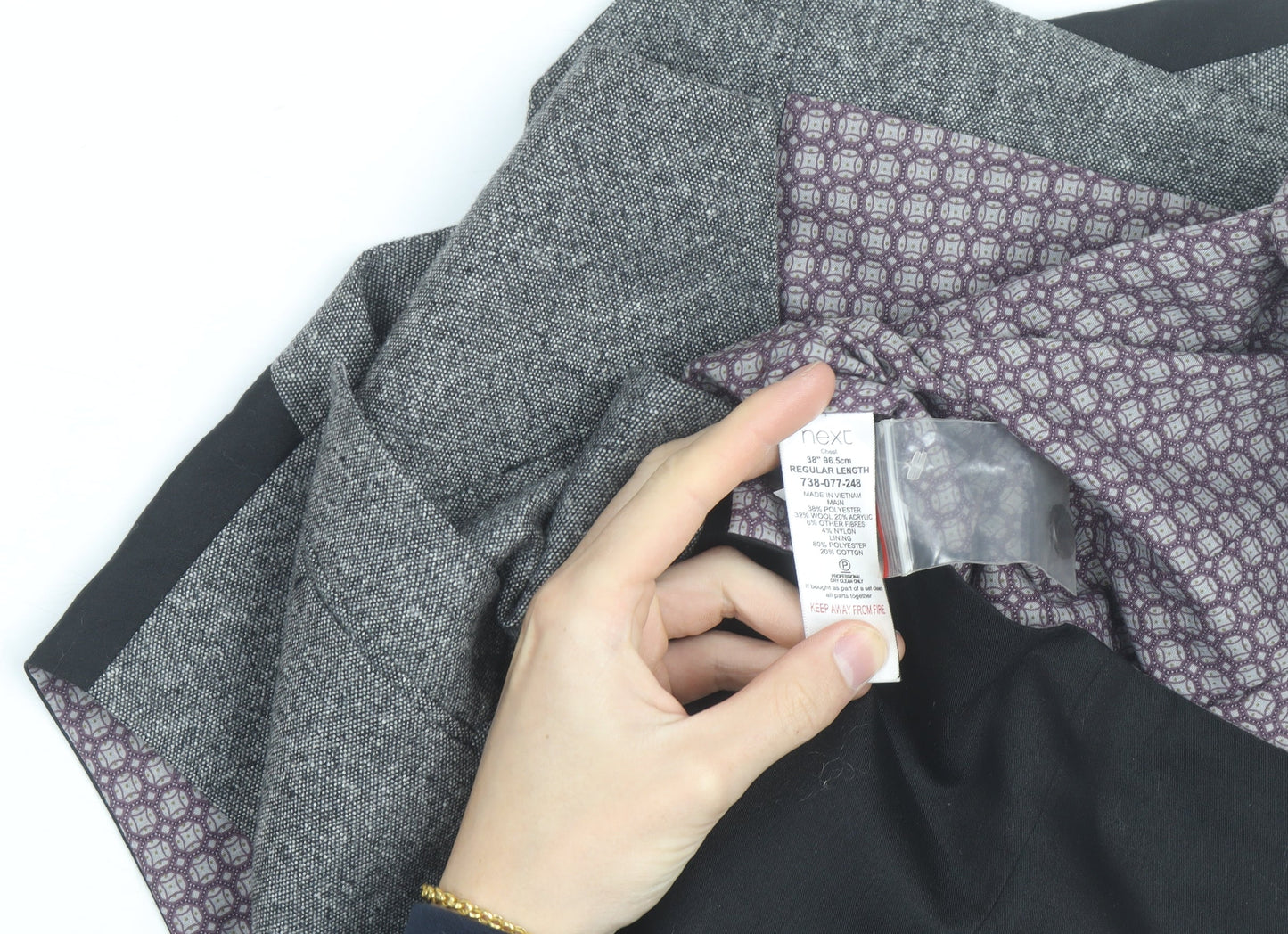 Next Men's Grey Wool Blend Tweed Waistcoat Size 38 Regular