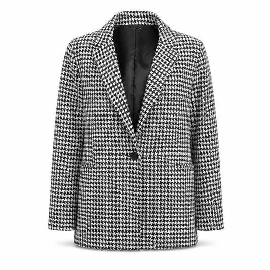 Stradivarius Women's Black Houndstooth Blazer Size 8 Classic Style