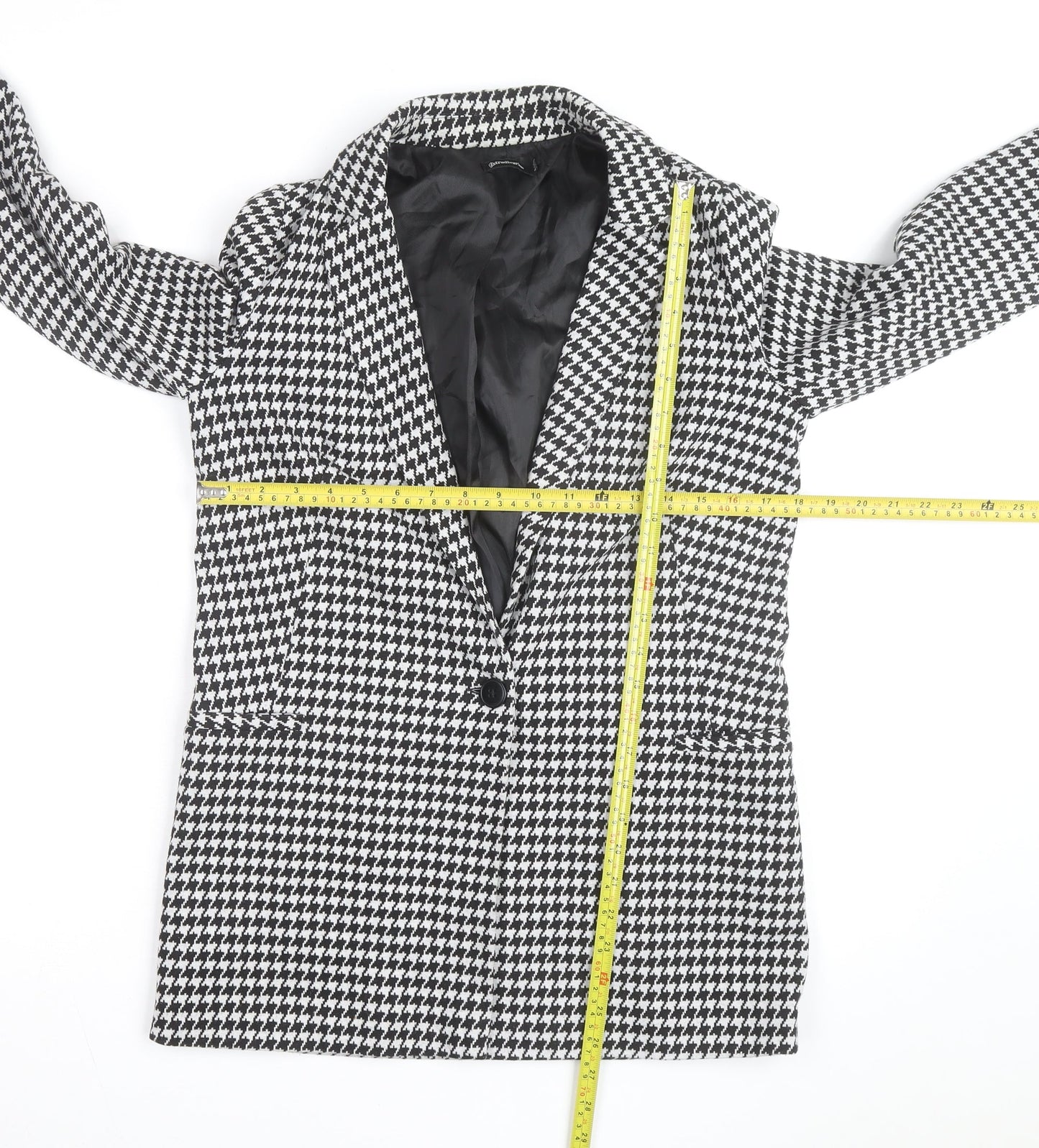 Stradivarius Women's Black Houndstooth Blazer Size 8 Classic Style