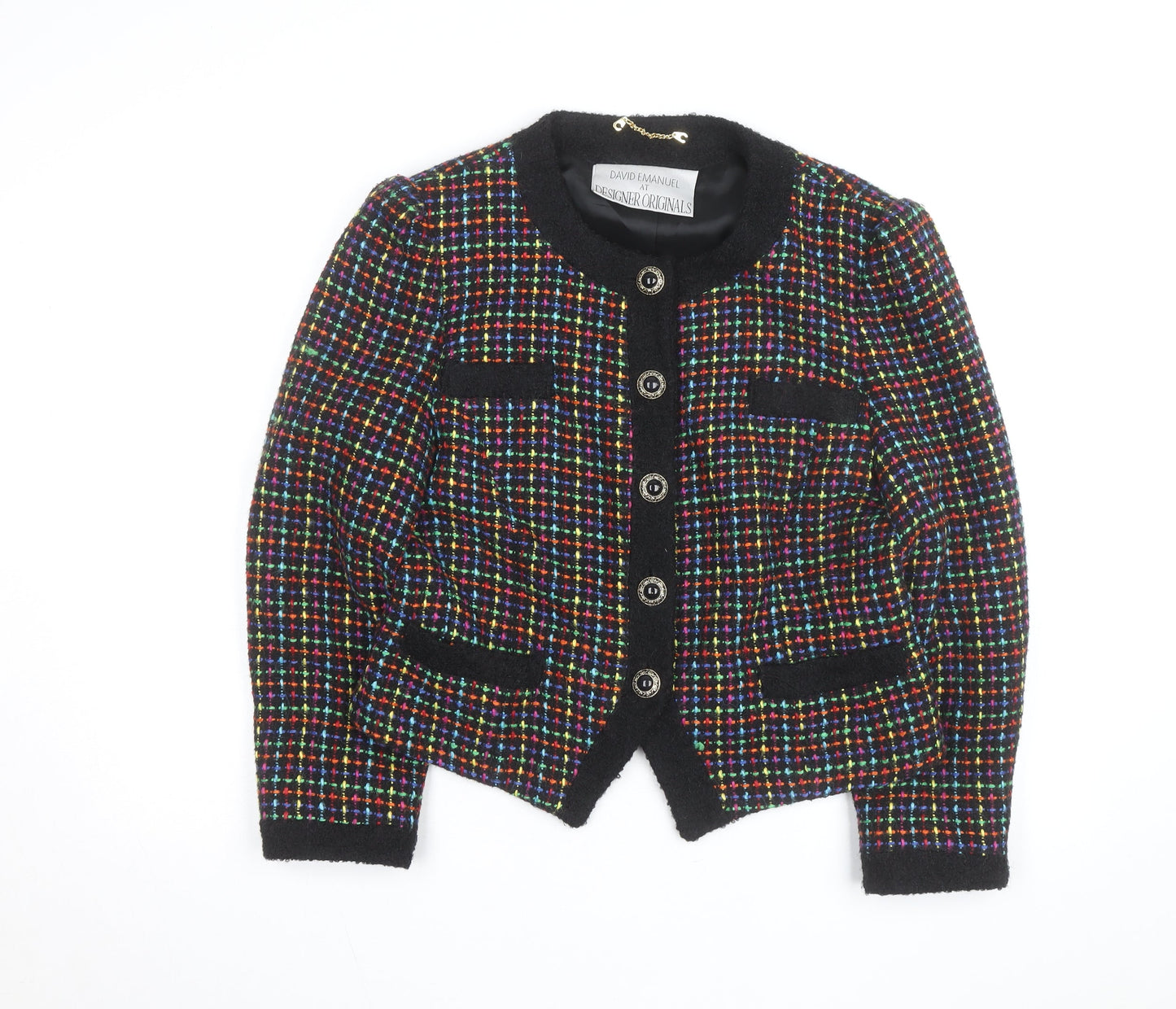 David Emanuel Women’s Multicoloured Tweed Wool Blazer Jacket Size 12
