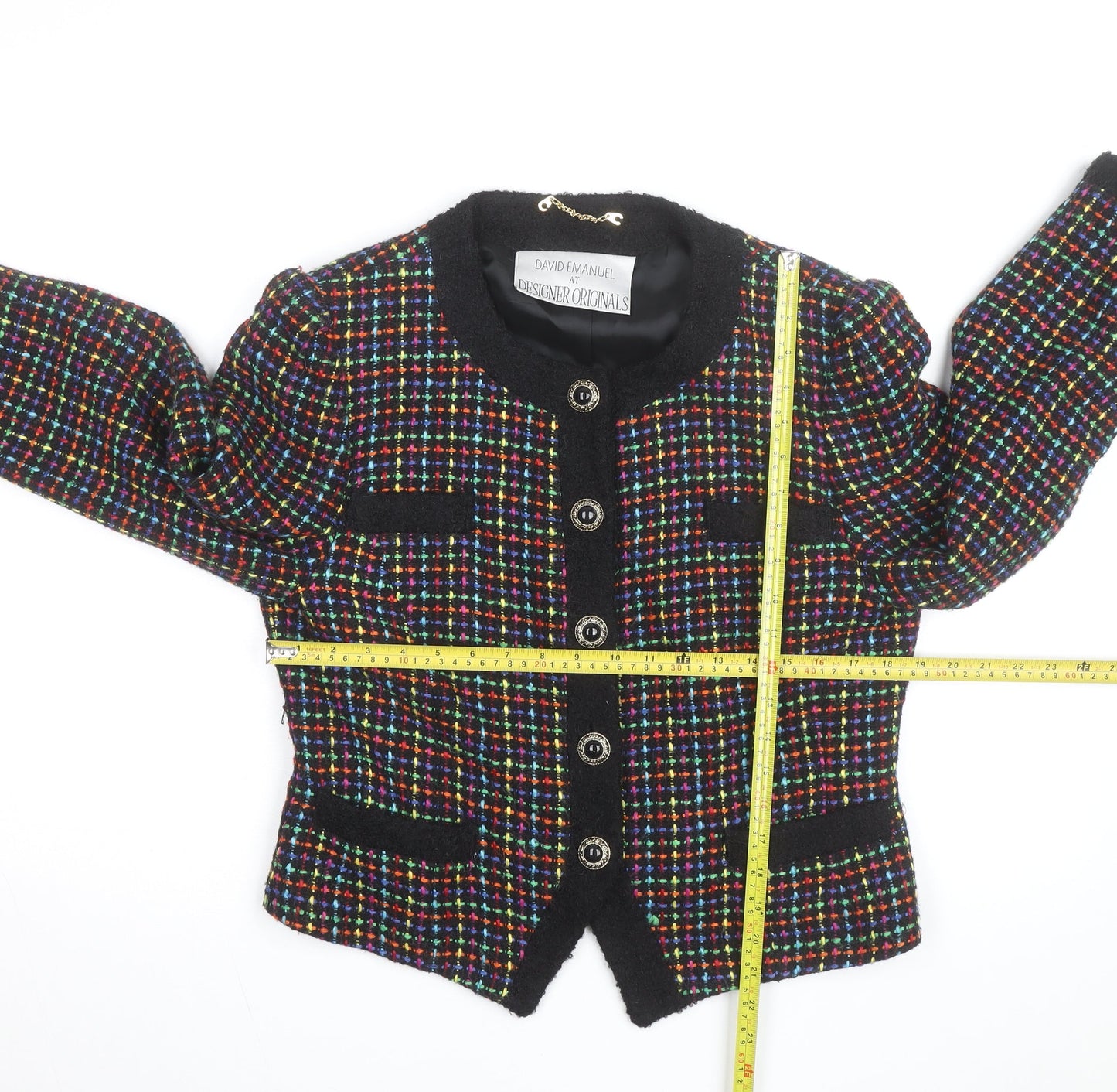 David Emanuel Women’s Multicoloured Tweed Wool Blazer Jacket Size 12