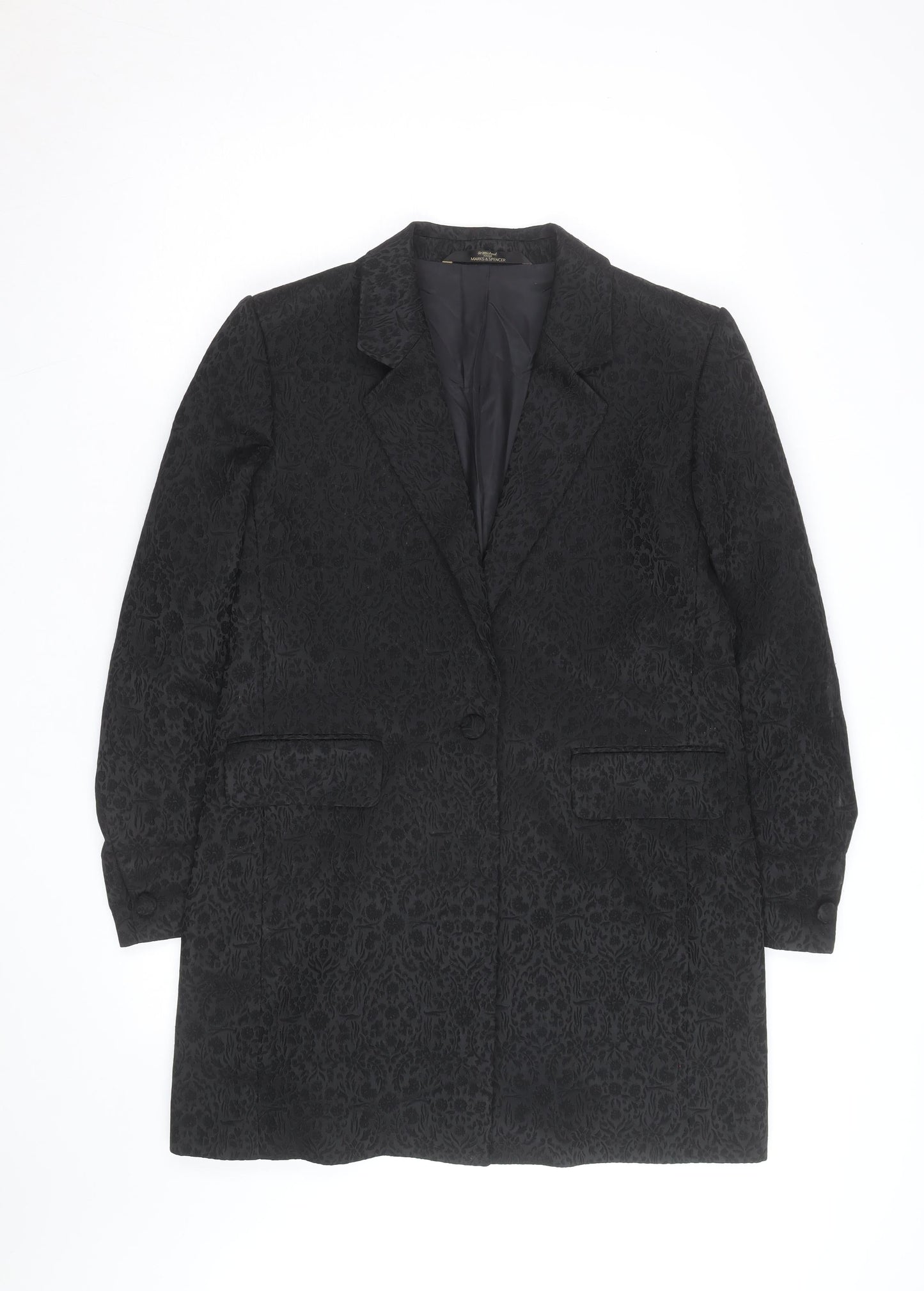 Marks and Spencer Women's Black Wool Blend Floral Blazer UK 16