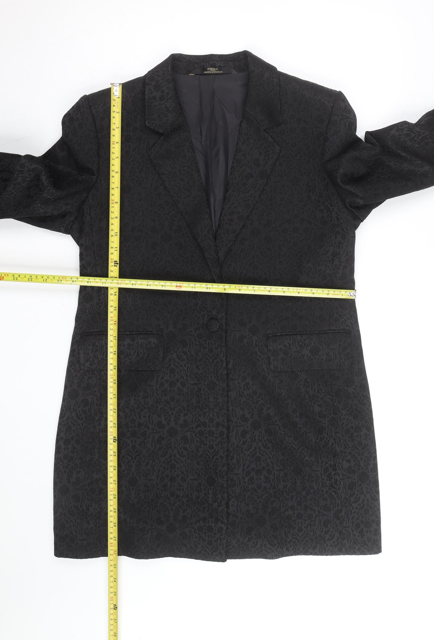 Marks and Spencer Women's Black Wool Blend Floral Blazer UK 16