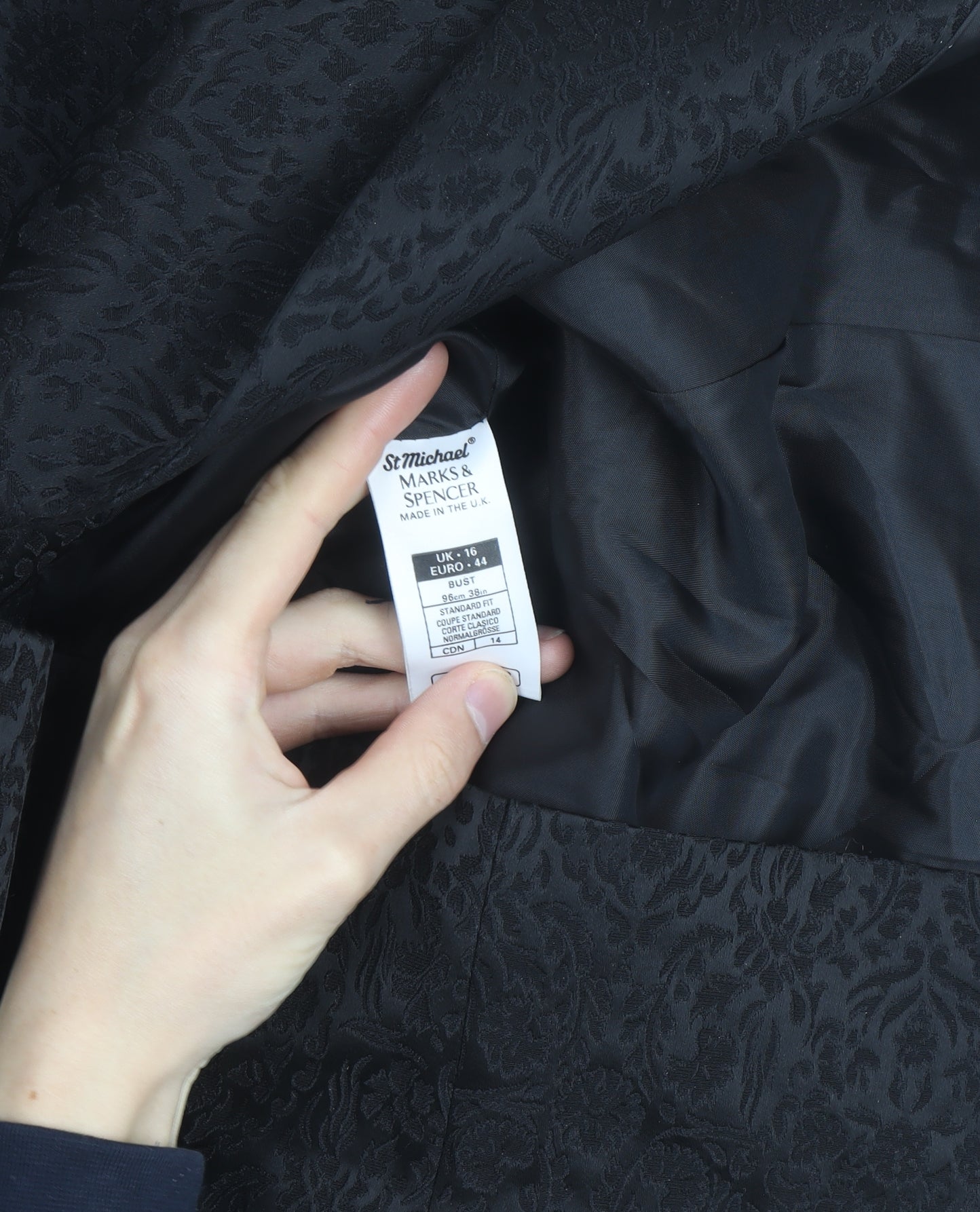 Marks and Spencer Women's Black Wool Blend Floral Blazer UK 16