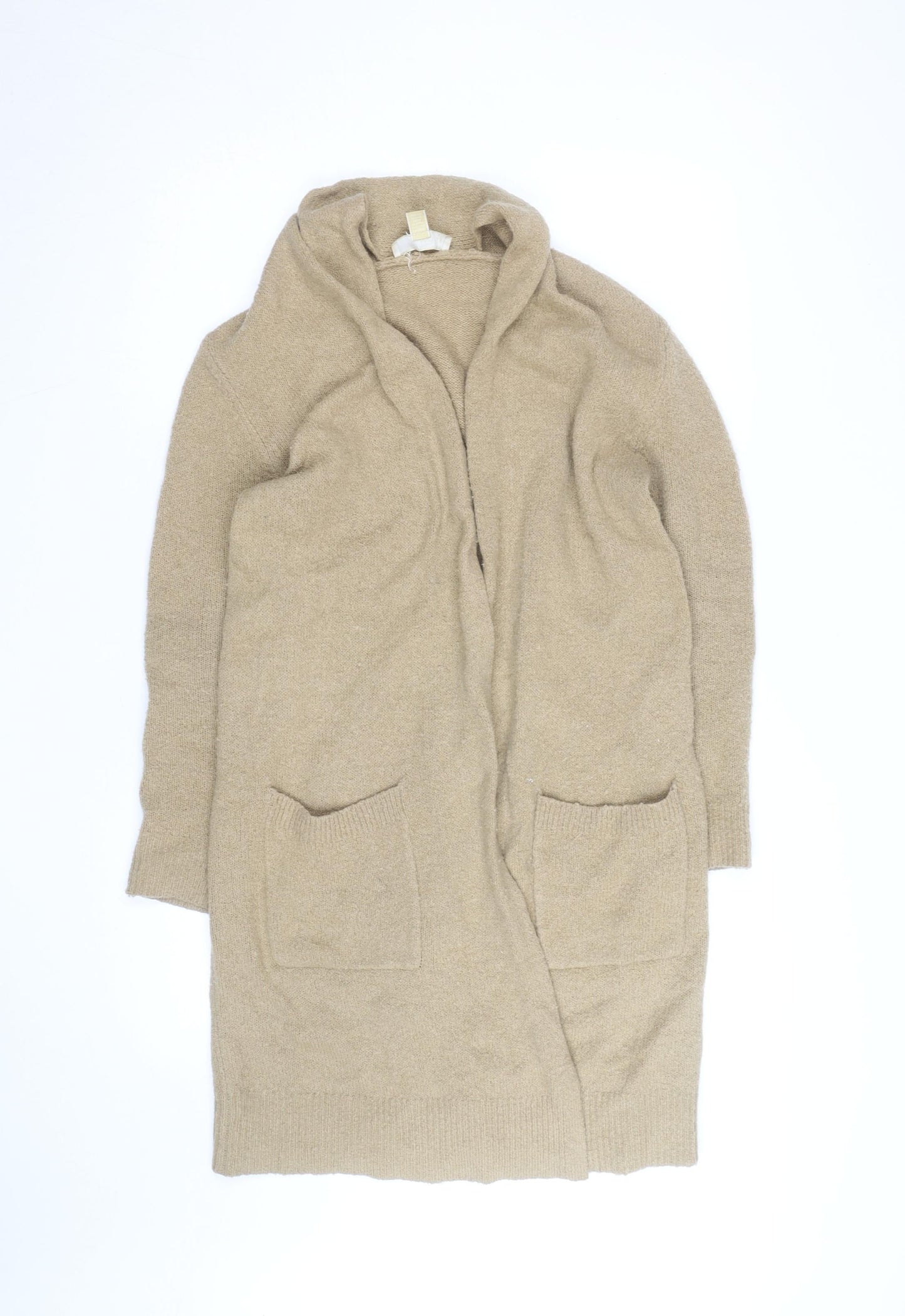 Michael Kors Women Beige Long Cardigan Small Open Knit Wool Blend