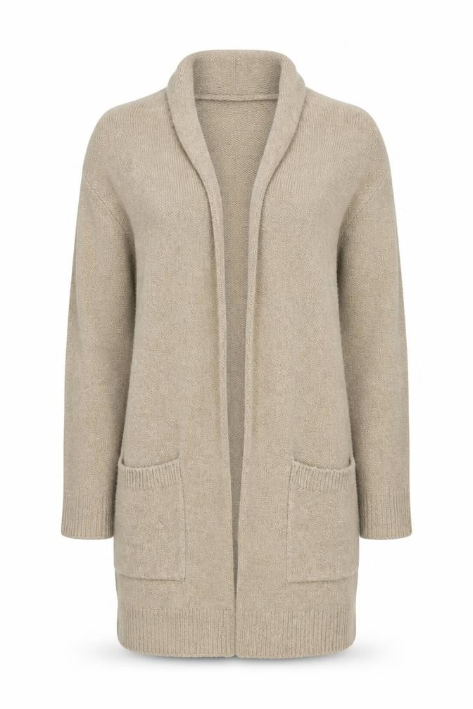 Michael Kors Women Beige Long Cardigan Small Open Knit Wool Blend