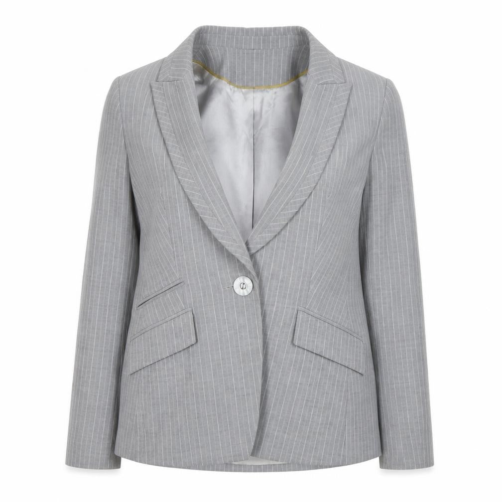 Principles Women's Grey Pinstripe Single-Breasted Blazer Size 14