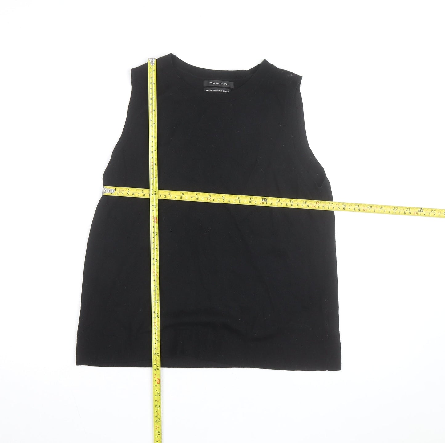 Tahari Womens Black Extrafine Merino Wool Sleeveless Jumper Size L