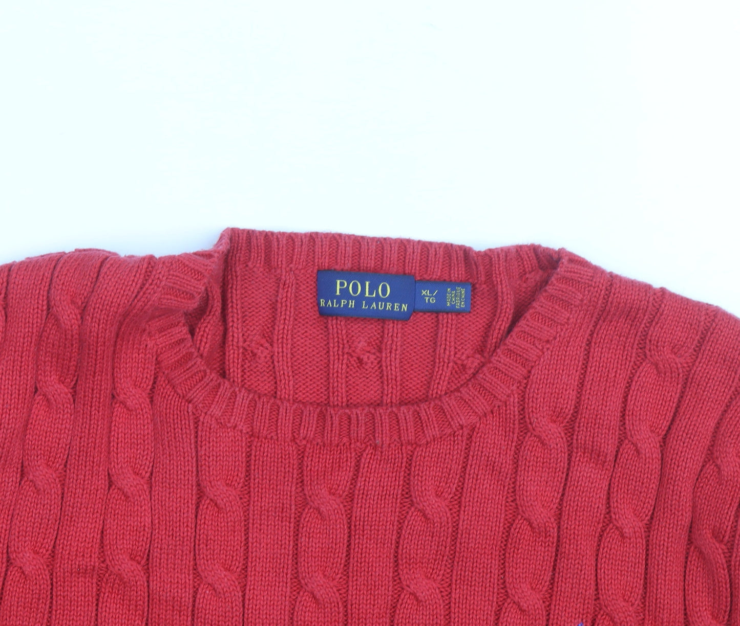 Polo Ralph Lauren Women's Red Cable-Knit Cotton Jumper XL