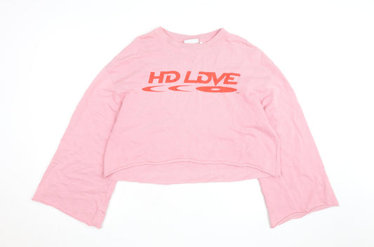 Weekday Women Pink Cotton Pullover Sweatshirt S HD Love Graphic