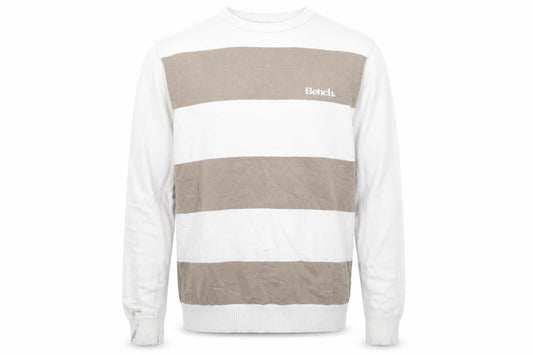 Bench Mens Beige Striped Lightweight Cotton Crew Neck Jumper Size L