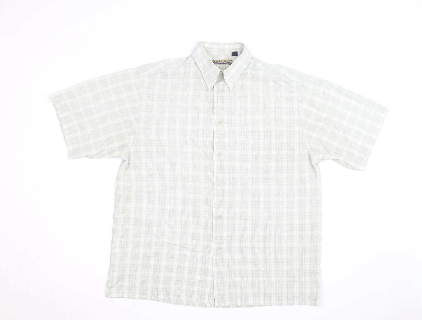 Peter England Men's Beige Check Short Sleeve Button-Up Shirt M