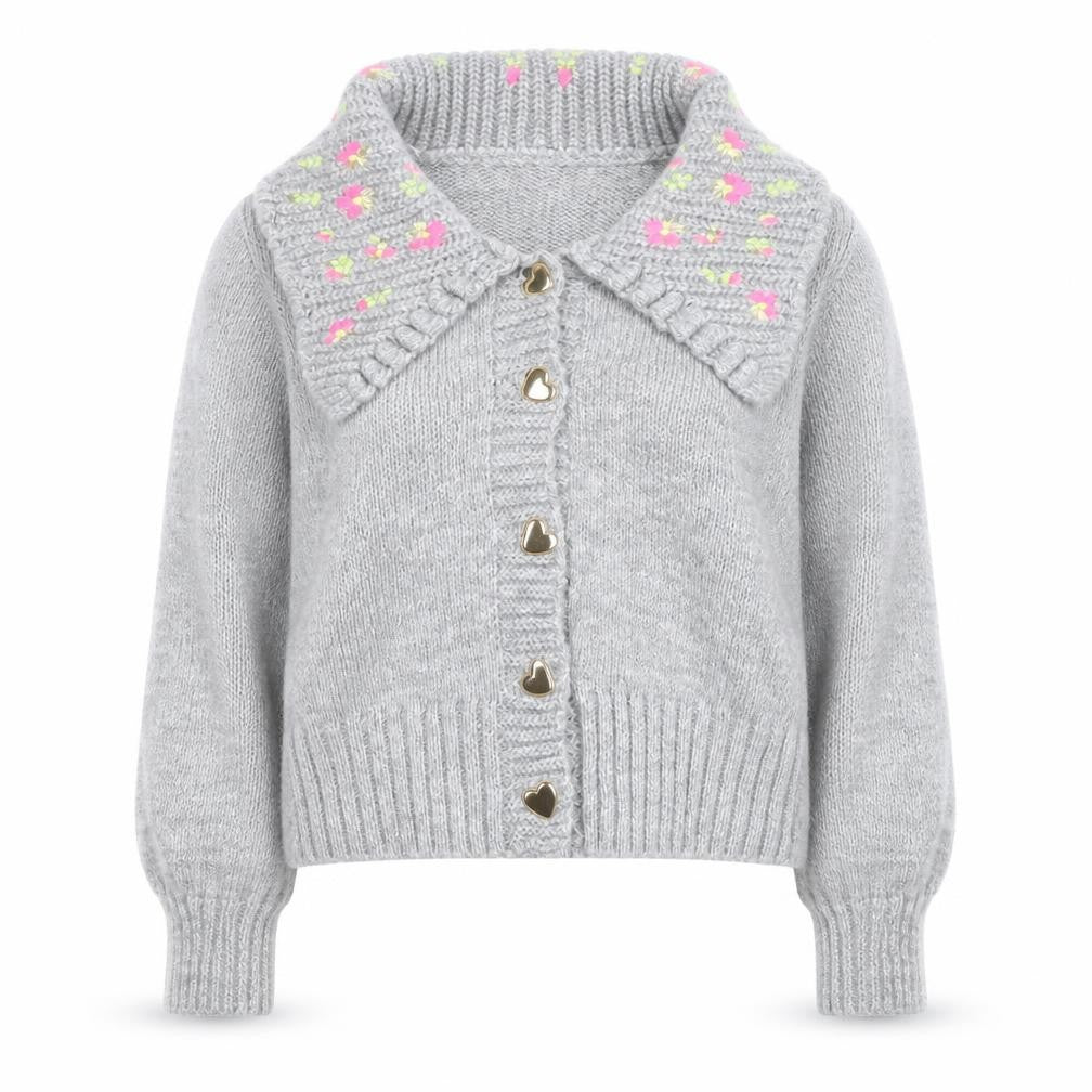 River Island Women Grey Floral Embroidered Chunky Knit Cardigan Size 8
