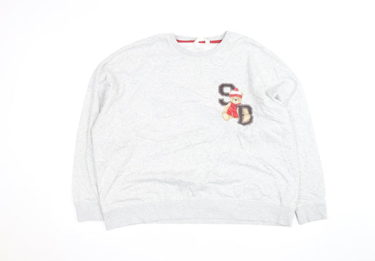 Marks and Spencer Women Grey Crew Neck Pullover Sweatshirt Size 18 Teddy Bear Design