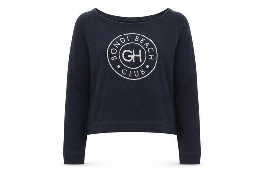 Gilly Hicks Womens Navy Blue Long Sleeve Pullover Sweatshirt L Bondi Beach Club
