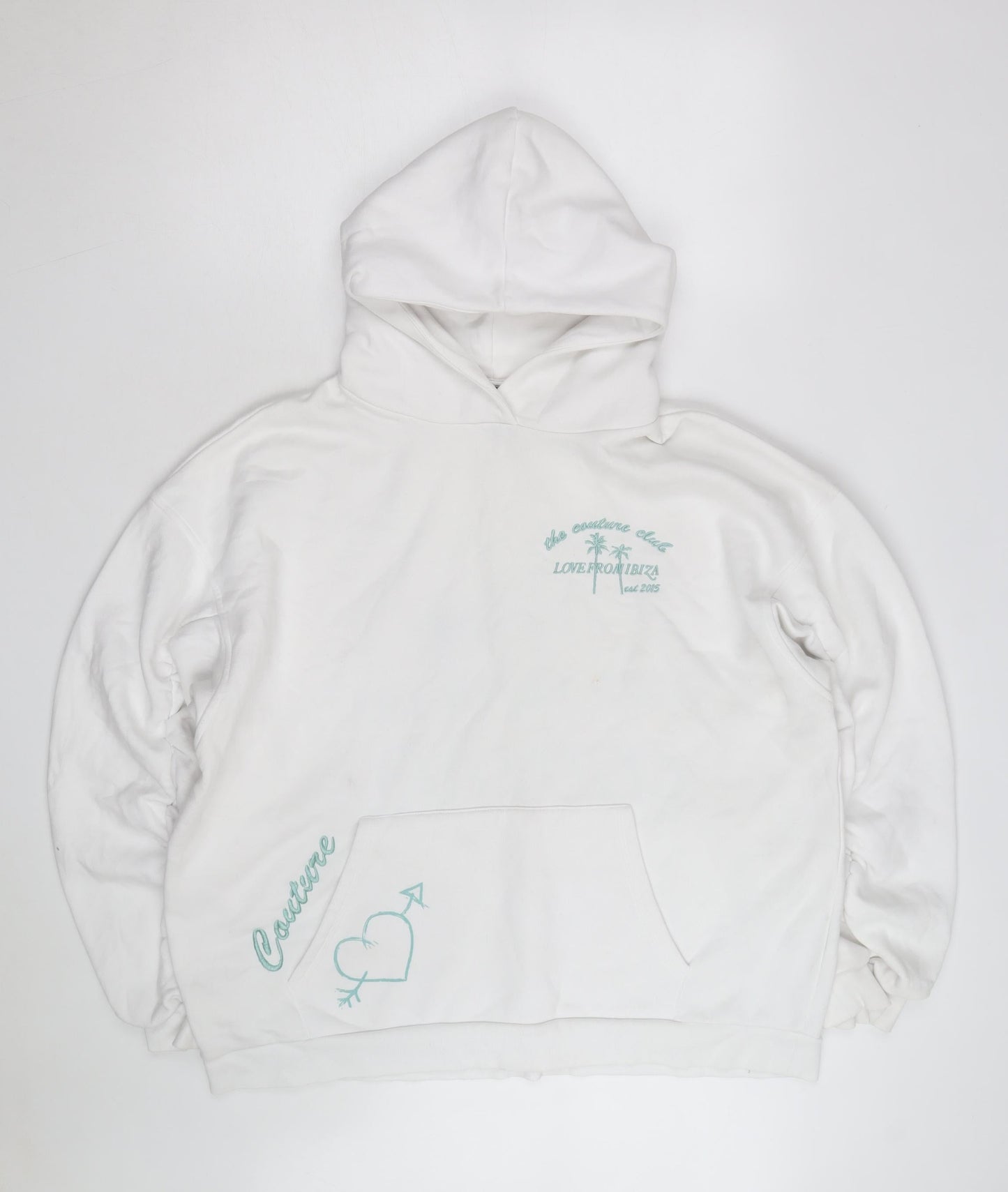 Couture Club Men's White Pullover Hoodie S Graphic Embroidered