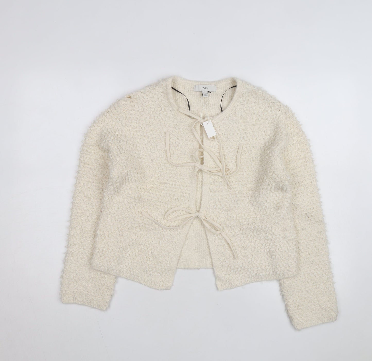 Marks and Spencer Women’s Ivory Tie Front Cardigan Small Wool Blend Knit