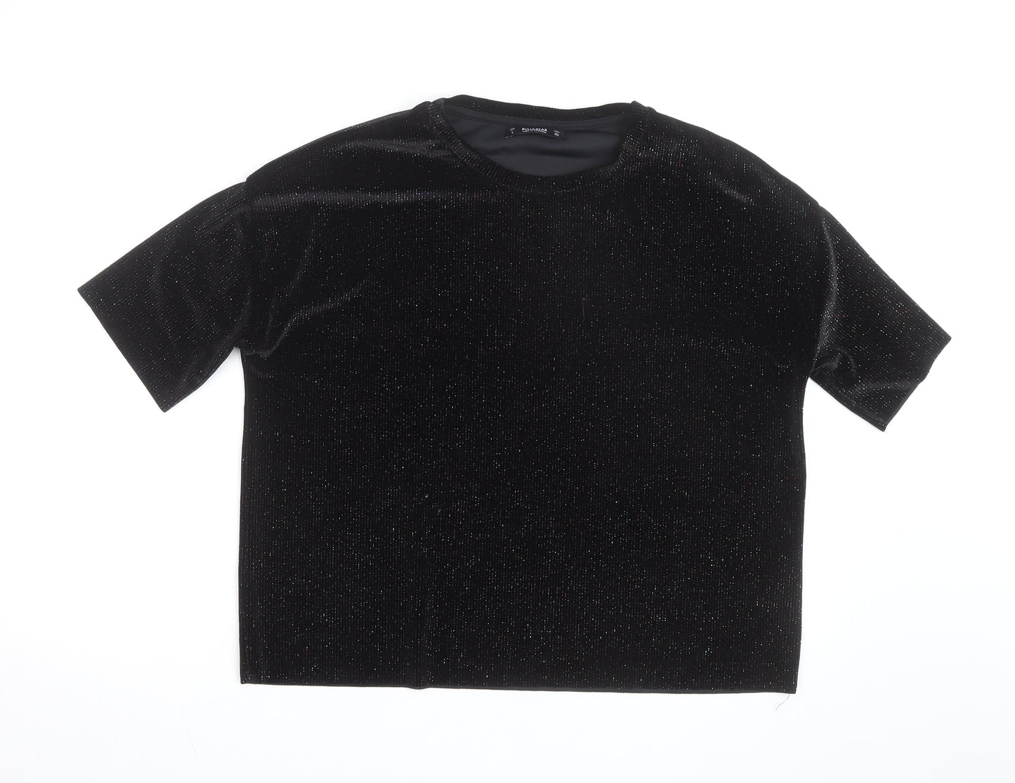 Pull&Bear Women's Black Glitter Velvet Pullover Jumper Size 14